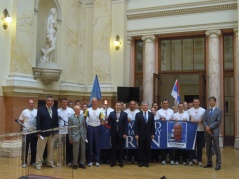 9 August 2012 National Assembly Speaker MA Nebojsa Stefanovic with the participants of the international World Harmony Run team